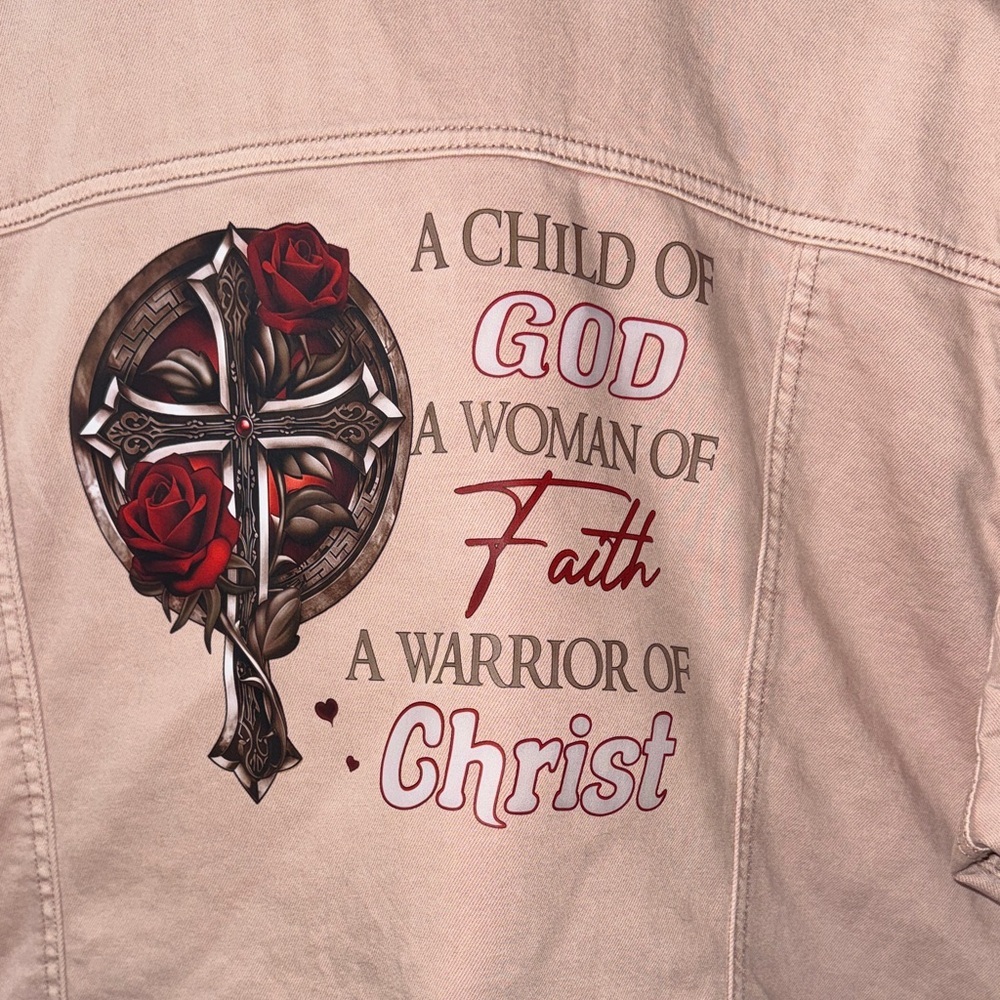 Maurices Beige Jean Jacket with Faith Graphic - Picture 2 of 5